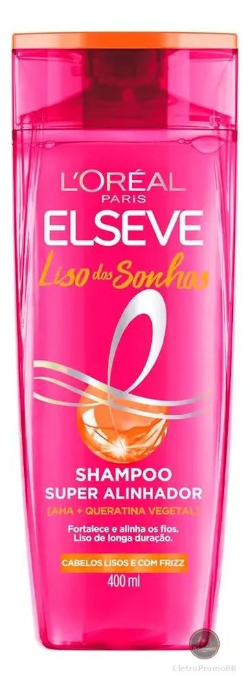 L'Oréal Paris Elseve Liso dos Sonhos Shampoo Super Alinhador, com Queratina Vegetal e AHA, Alinhamento Capilar em Casa, Controle de Frizz e Liso de Longa Duração