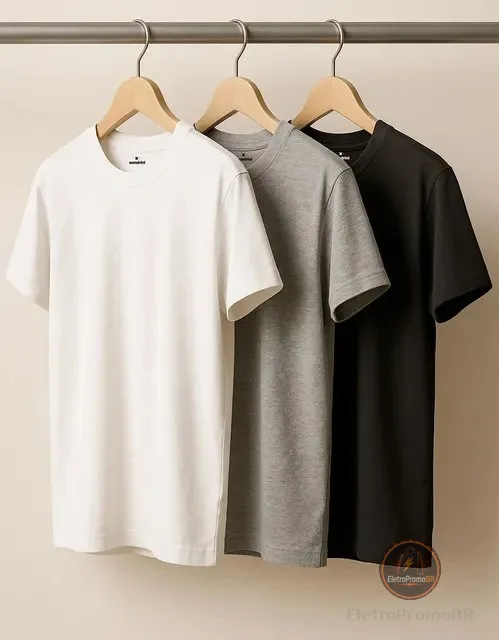 Kit 3 Camisetas Algodão Dia Dia Sandrini Básica Conforto