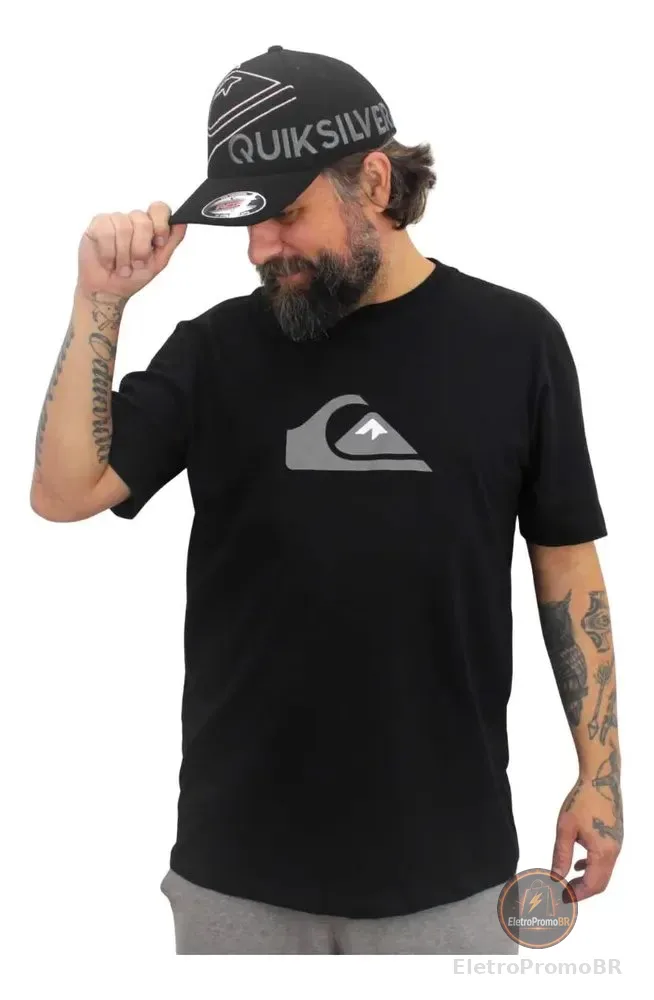 Camiseta Masculina Quiksilver Comp Logo Básica Preta Preto M