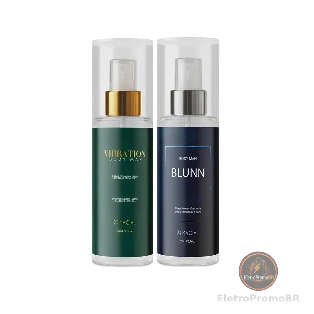 Kit Body Splash Masculino Vibration E Blunn 200ml - Primacial Perfume Bergamota Limão