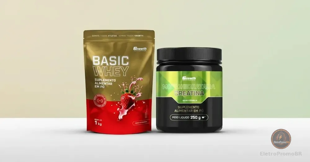 Kit Growth: Whey Protein Basic Morango 1kg + Creatina Monohidratada 250g