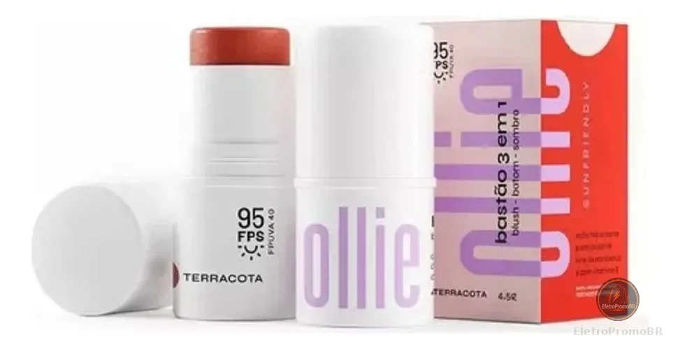 Ollie Bastão 3 Em 1 Terracota Fps 95 Blush, Batom E Sombra