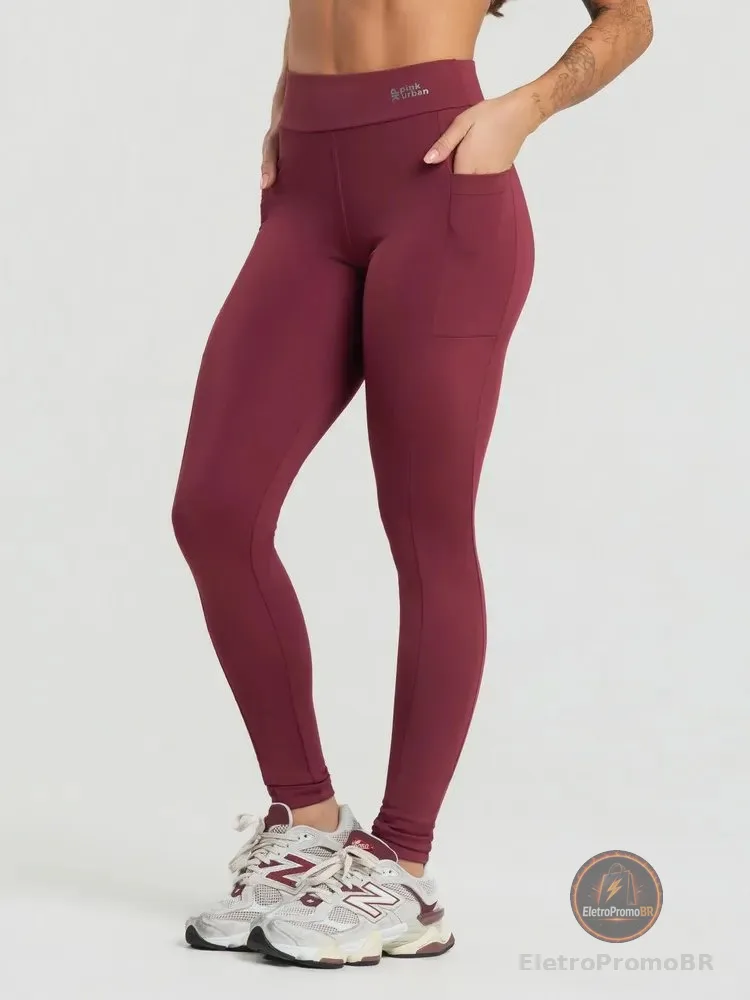 Calça Legging Fitness Feminino Bolso Cintura Alta Balance Marsala Balance Gg