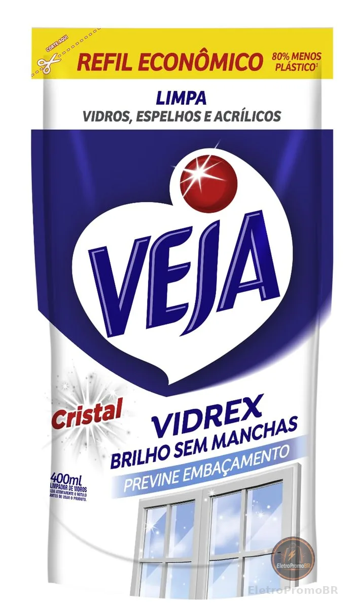 Veja Limpa Vidros Vidrex Cristal Refil 400ml