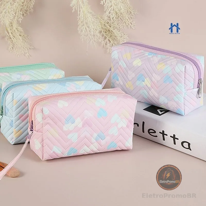 Bolsa de Maquiagem Feminina Estampada para Organizar e Armazenar Acessórios e Cosméticos