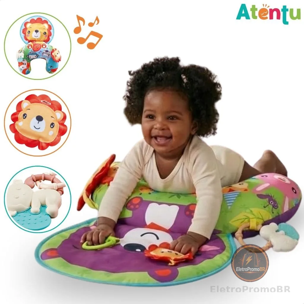Almofada Interativa Com Acessórios Conforto Bebê Chocalho Infantil Brinquedo com Som