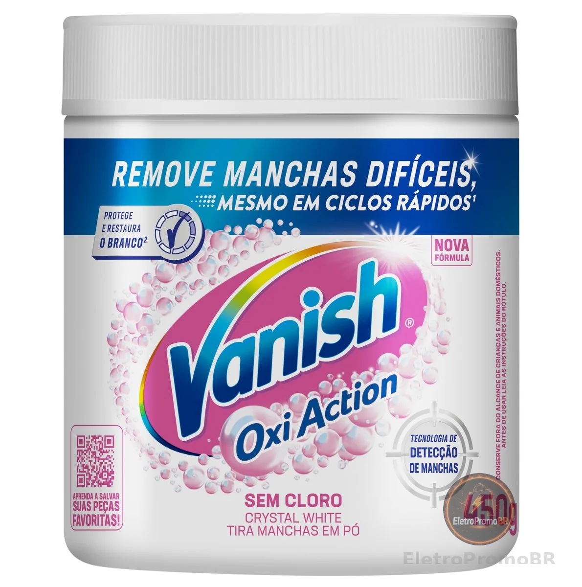 Tira Manchas em Pó Vanish Oxi Action Crystal White Refil 450g para Roupas Brancas, Sem Cloro, com Percarbonato, Remove Manchas Difíceis e Deixa o Branco Até 5 Tons Mais Branco