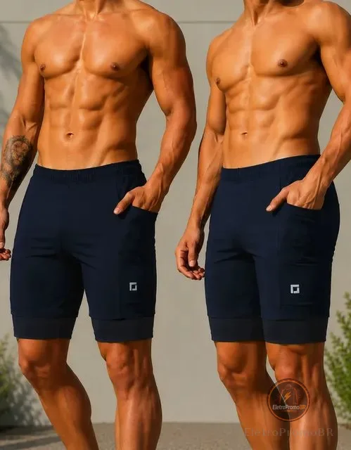 Bermuda Masculina De Corrida Com Bolsos  Kit 2 Peças