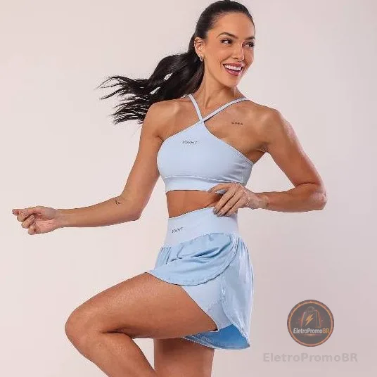 Shorts Duplo Para Corrida Academia Fitness Beach Tenis com Bolso em Poliamida