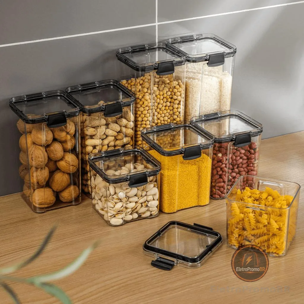 KIT 5/10 Potes Herméticos Empilhaveis Com Tampa Para Mantimentos Protege Alimentos Frescos  DUHOME