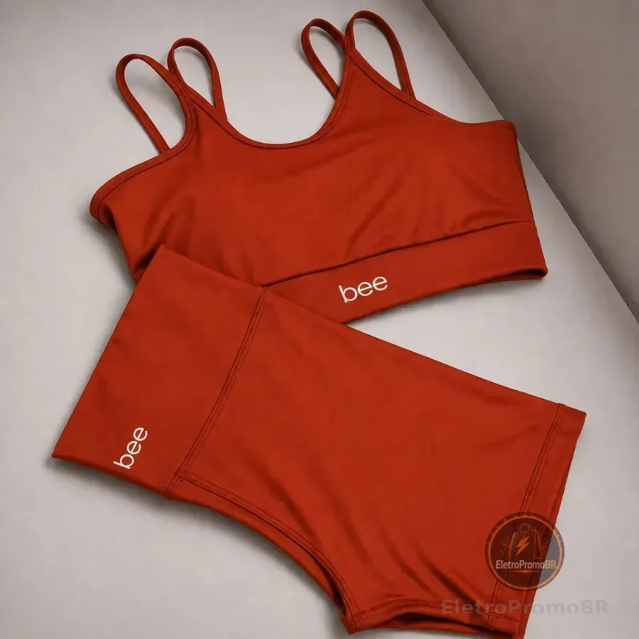 Conjunto Fitness Feminino Short Cós Alto Sem Transparência Laranja Liso P