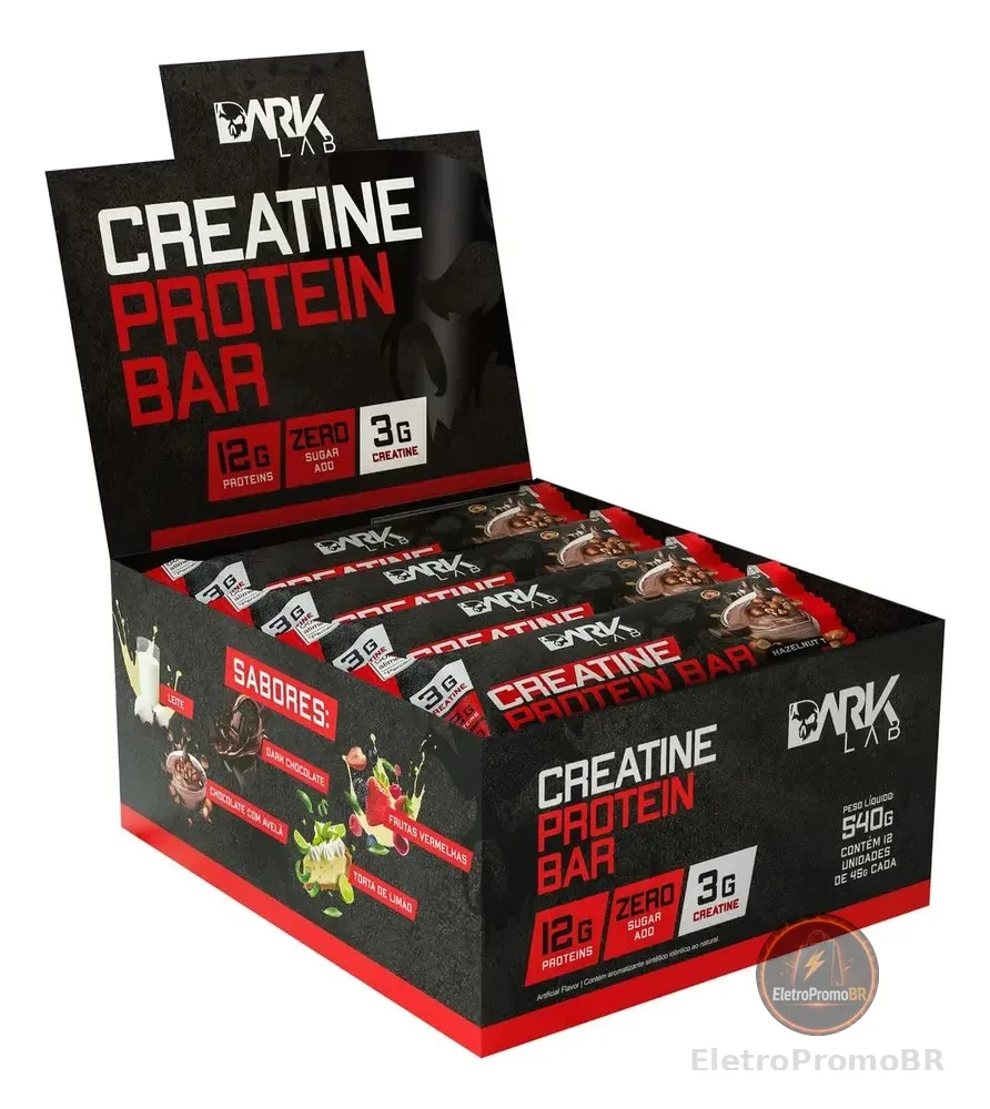 Creatine Protein Bar 12 Un 45g Dark Lab Sabor Trufa de avelã