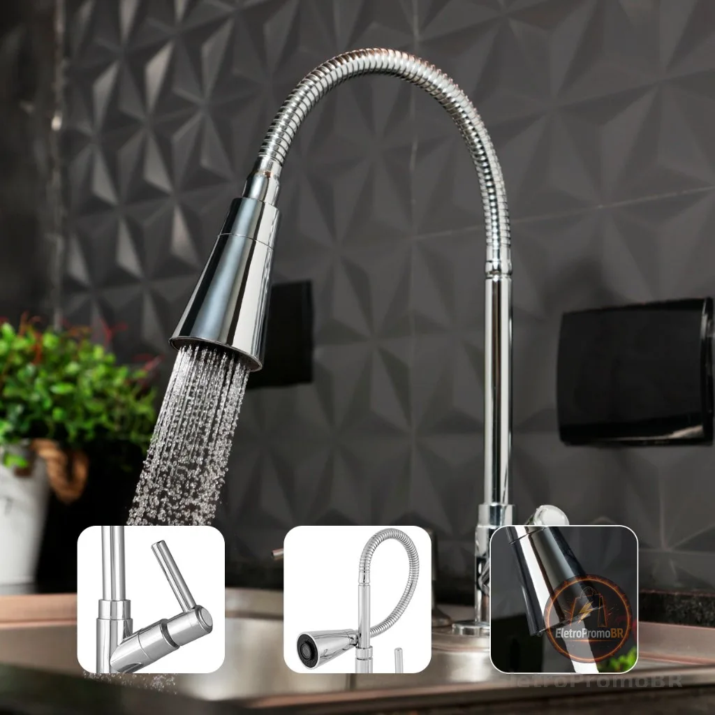 Torneira Gourmet Cozinha Bancada Pia Flexível 2 Jatos Abs