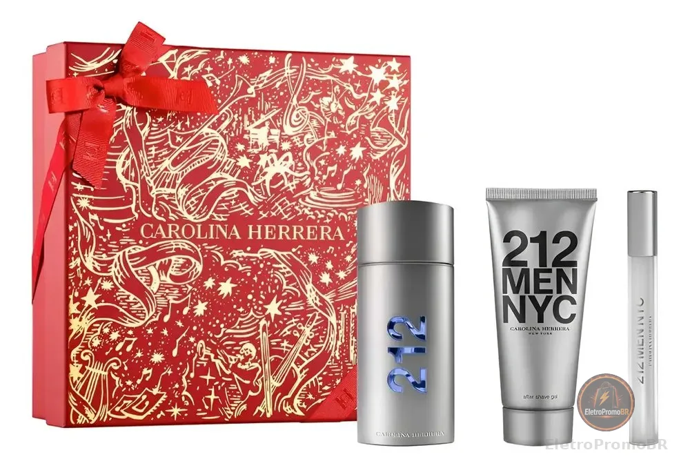 Conjunto Perfume Masculino 212 NYC Men de Carolina Herrera Eau de Toilette 100ml + Pós-Barba 100ml + Mini 10ml