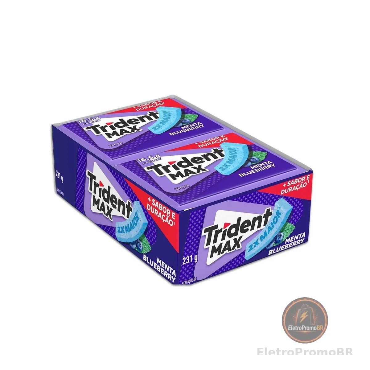 Chiclete Trident Max Menta Blueberry Sem Açúcar - Caixa com 14 unid. de 16,5g