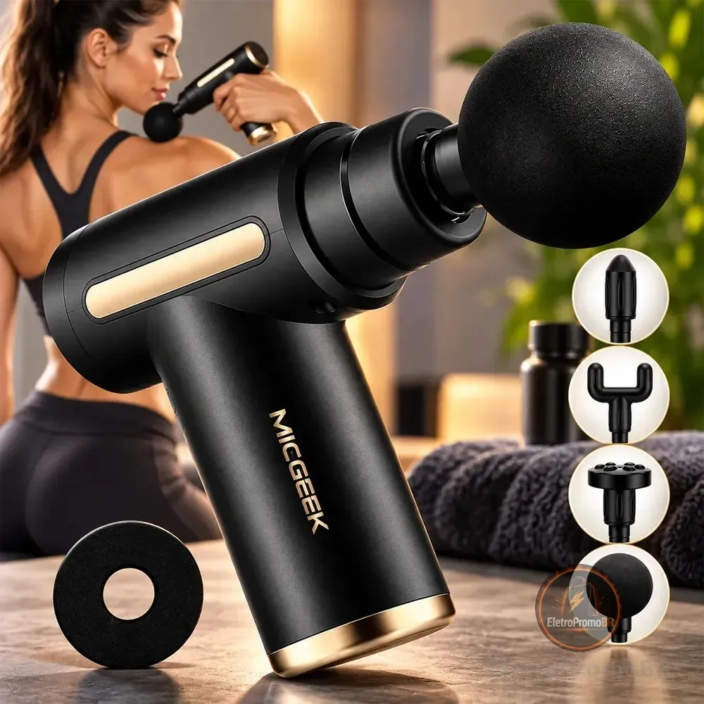 Massageador Pistola Elétrica Profissional Muscular Portátil Aparelho Fisioterapia Corporal, 6 Velocidades 4 Cabeças De Massagem - Micgeek