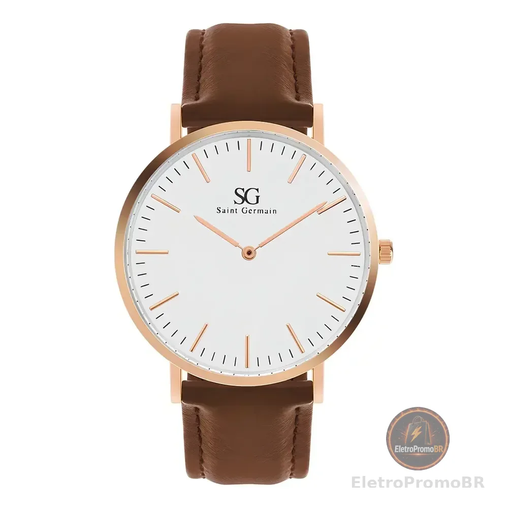 Relógio Saint Germain Bronx Rosé Gold 40mm Cor Da Correia Marrom Cor Do Fundo Branco