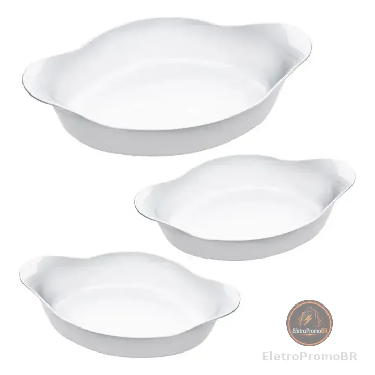 Conjunto De Assadeiras Opaline 3 Peças Oval Branco Marinex Branco