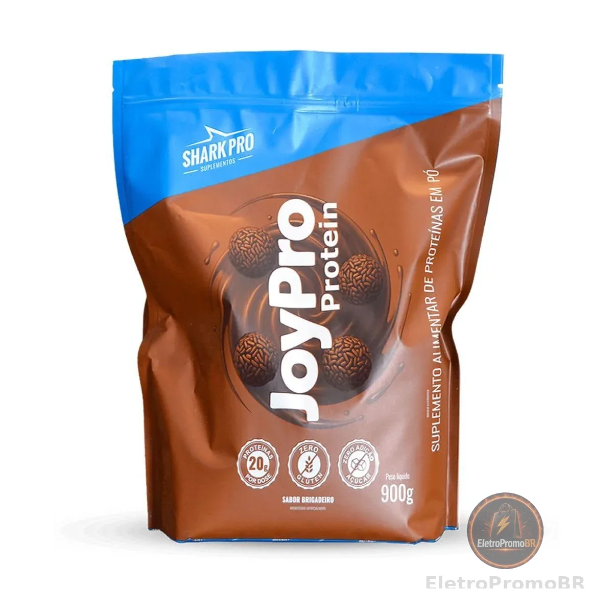 Shark Pro JoyPro Whey Protein Refil Brigadeiro, Concentrado do Soro de Leite, Colágeno Hidrolisado, Zero Glúten, 20g Proteína, 27 Porções, 900g, Recuperação Muscular