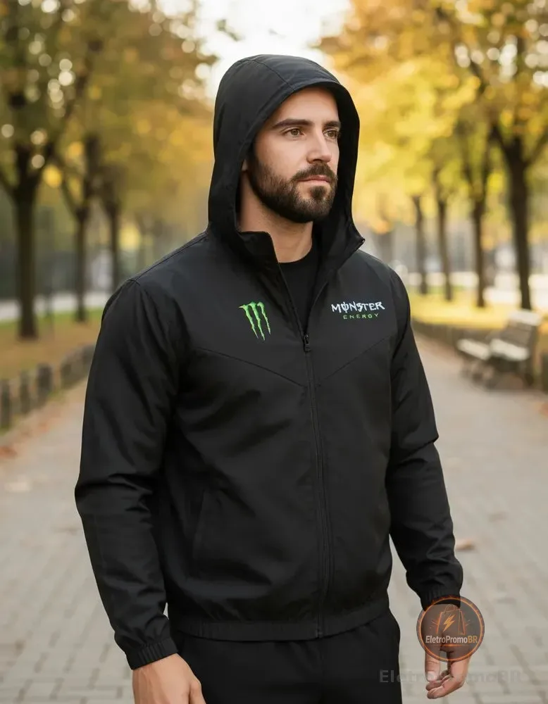 Jaqueta Masculino Corta Vento Monster 02 Capuz Impermeável Preto M Monster 02