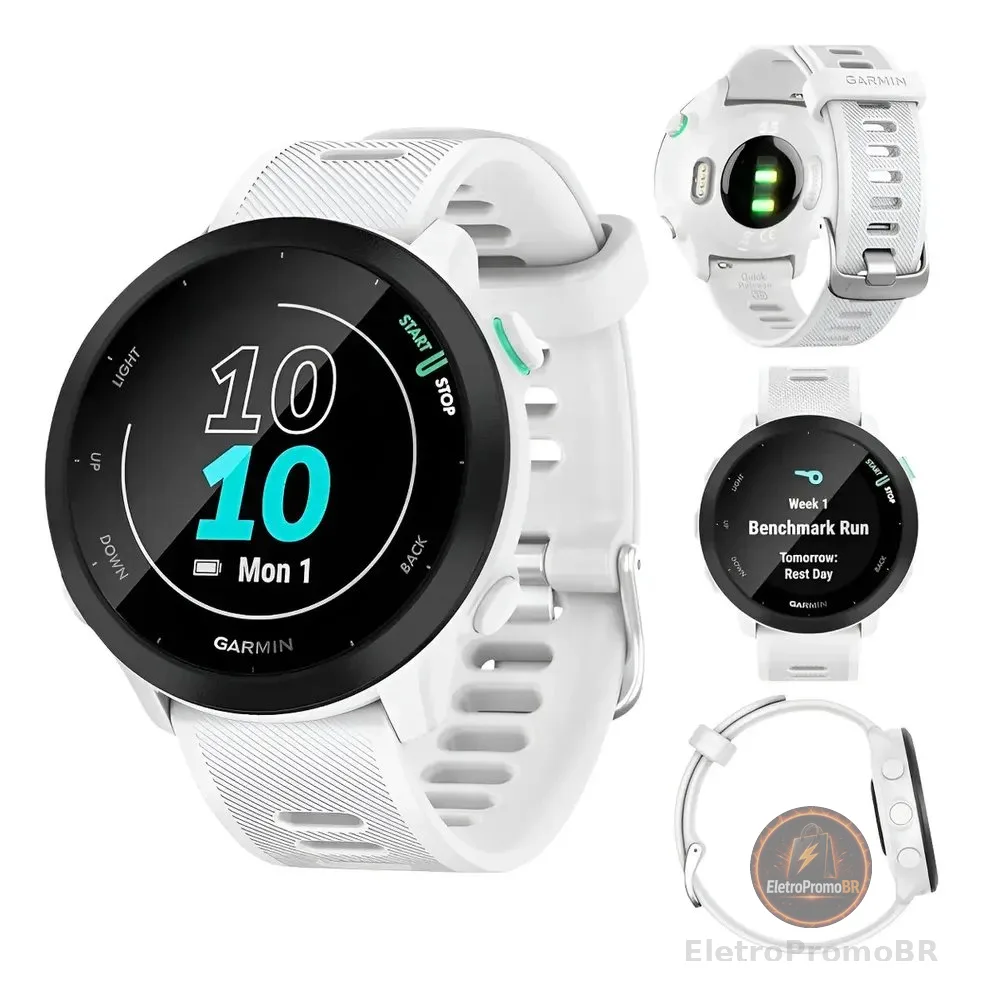 Relógio Garmin Forerunner 55 Monitor Cardíaco e Gps Mesh Branco