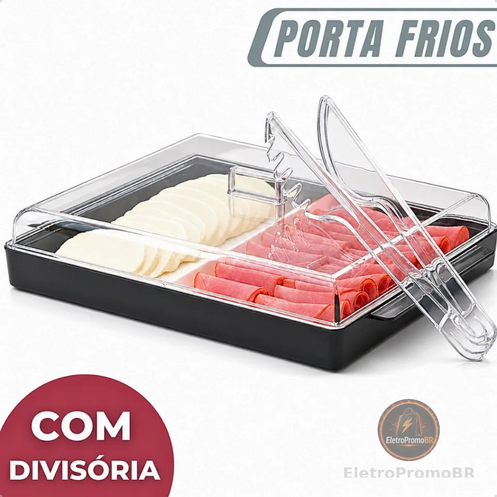 Pote Porta Frios Com Tampa E Divisória Presunto Queijo Resistente Organizador Para Geladeira Hermético Acrílico Duplo