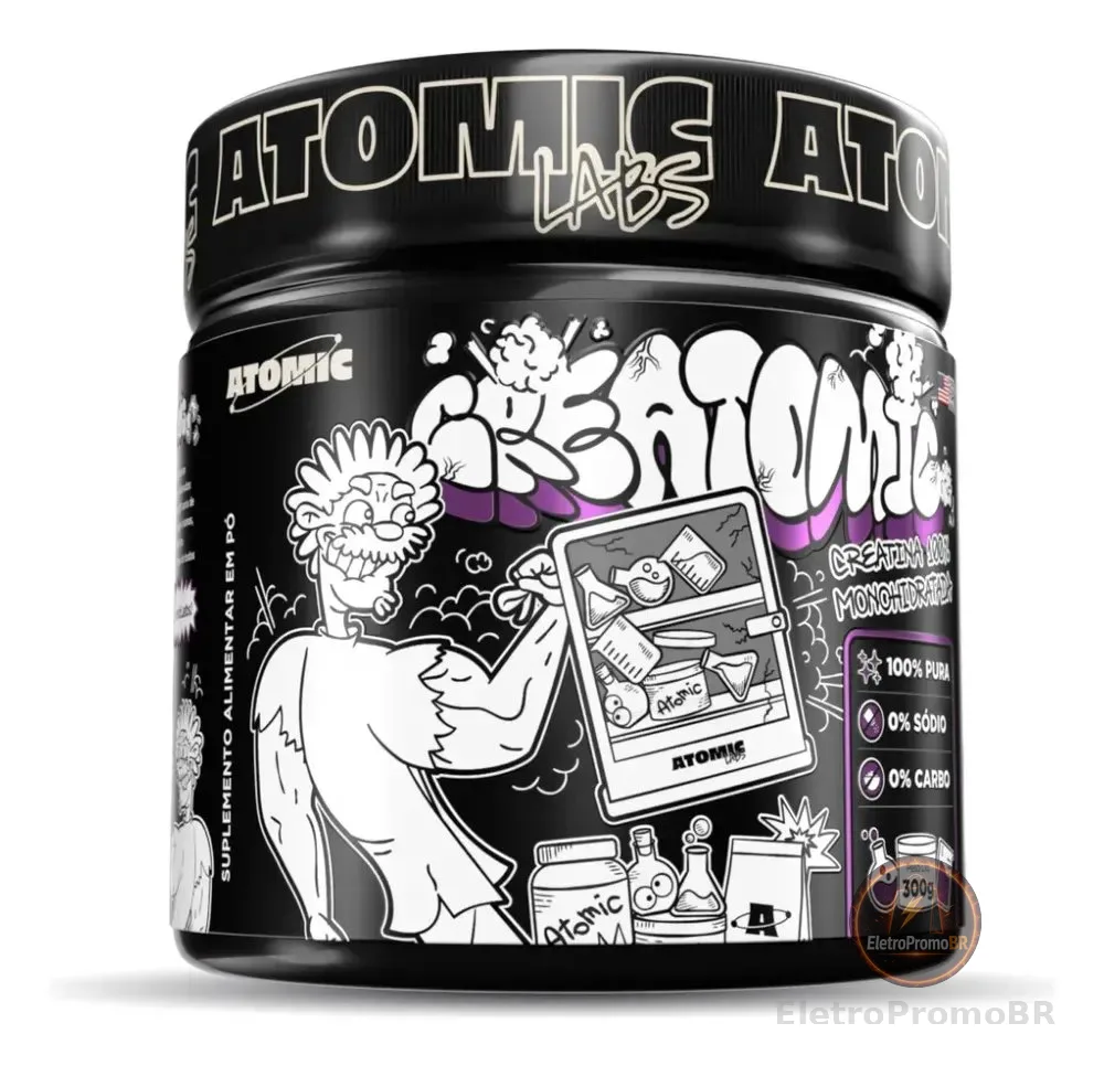 Creatina 100% Pura Monohidratada - Creatomic Atomic Labs 300g - Rende 100 doses - Sabor Neutro