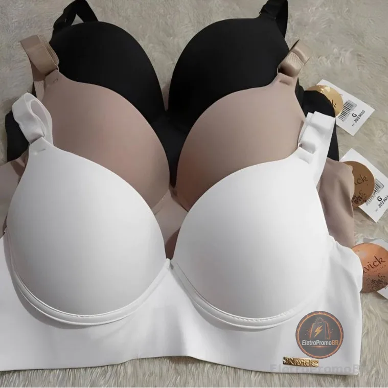 Kit C/ 2 Sutiãs Básicos Reforçados Microfibra com Bojo - Lingerie Direto da Fábrica Tamanhos PP ao GG