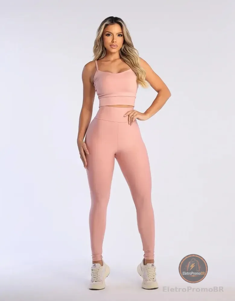Conjunto Fitness Feminino Legging Top Sem Transparência Rosa-claro M