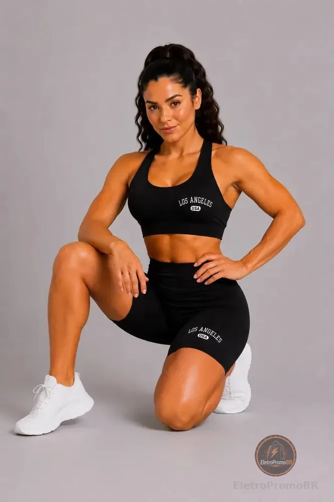 Conjunto De Academia Top E Shorts Los Angeles Preto Los Angeles G