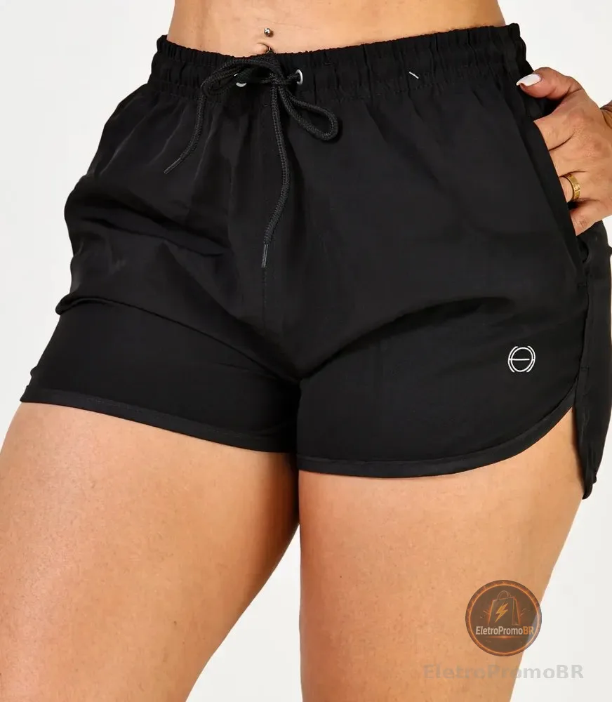 Shorts Feminino Elastano E Poliéster  Academia Praia Laser Preto Liso G