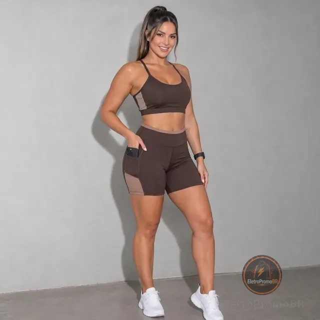 Conjunto Academia Top E Short Com Bolso Zero Transparência