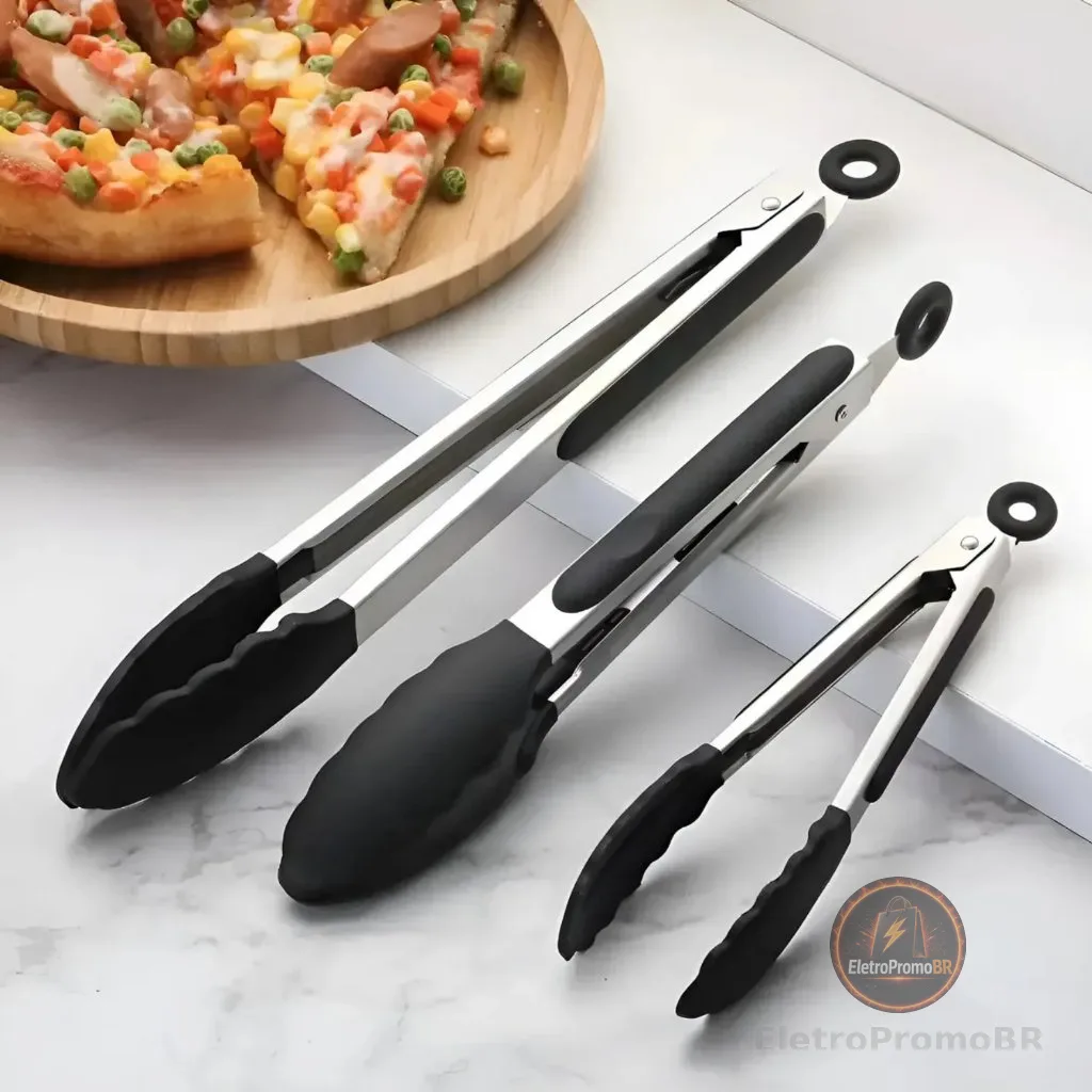 Pegador de Silicone e Inox para Cozinha Churrasco Salada Carne Cozinha Multiuso Universal