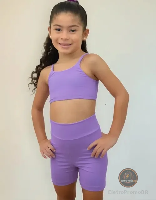 Conjunto Fitness Infantil Feminino Top E Short De Poliamida