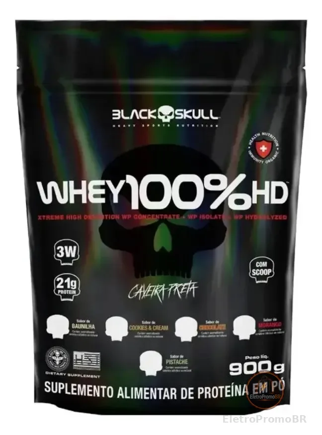 Whey Protein 100% HD Black Skull para Músculos Sabor Pistache 900g