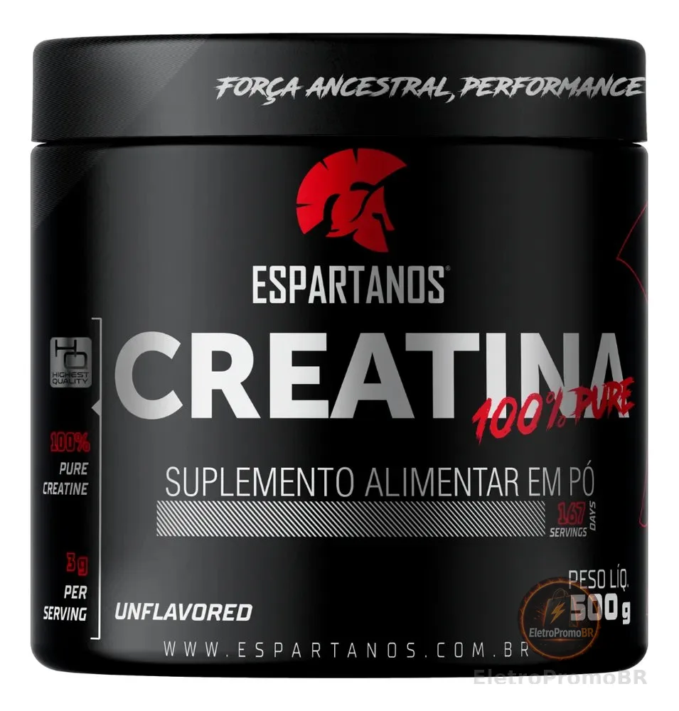 Creatina Monohidratada 500g Suplemento em pó 100% Pura Espartanos Sem sabor