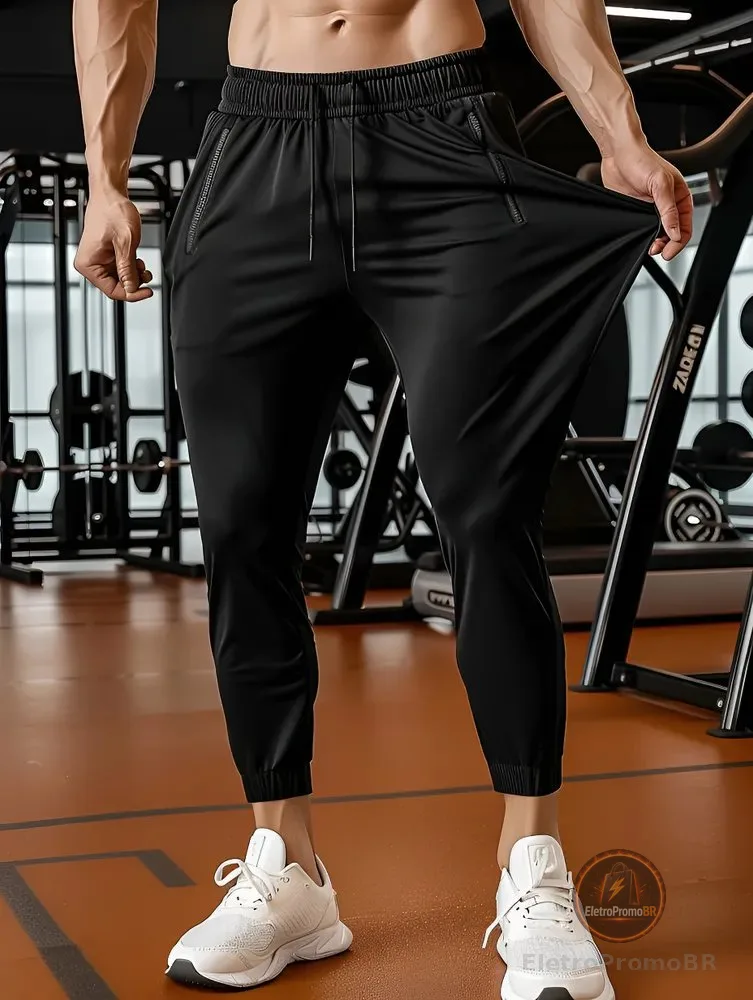 Calça Masculina Tactel Jogger Esportiva Academia Slim Treino Preto Tactel G 40/44