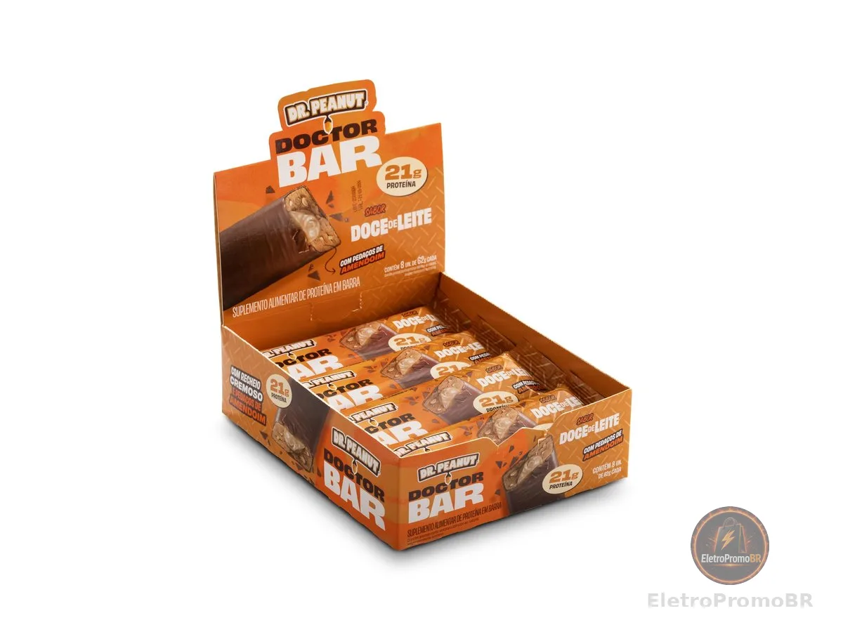 Doctor Peanut Display Barra de Proteína Doctor Bar Sabor Doce de Leite 62g - 8 un - 21g Proteína