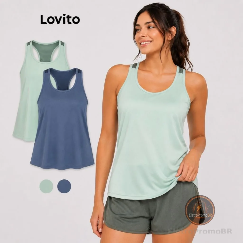 Lovito Kit 2 Regatas Esportivas Feminina com Decote Nadador Contrastante PKB1279BRL1309