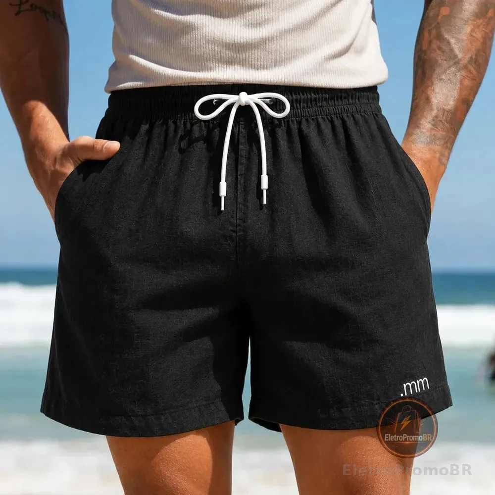 Bermuda Linho Masculina Mauricinho Praia Social Casual Verao Preto Liso G