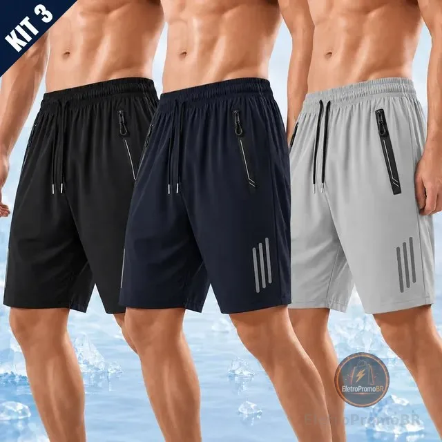 Kit 3 Bermuda Masculina Short Tactel Secagem Rápida Academia