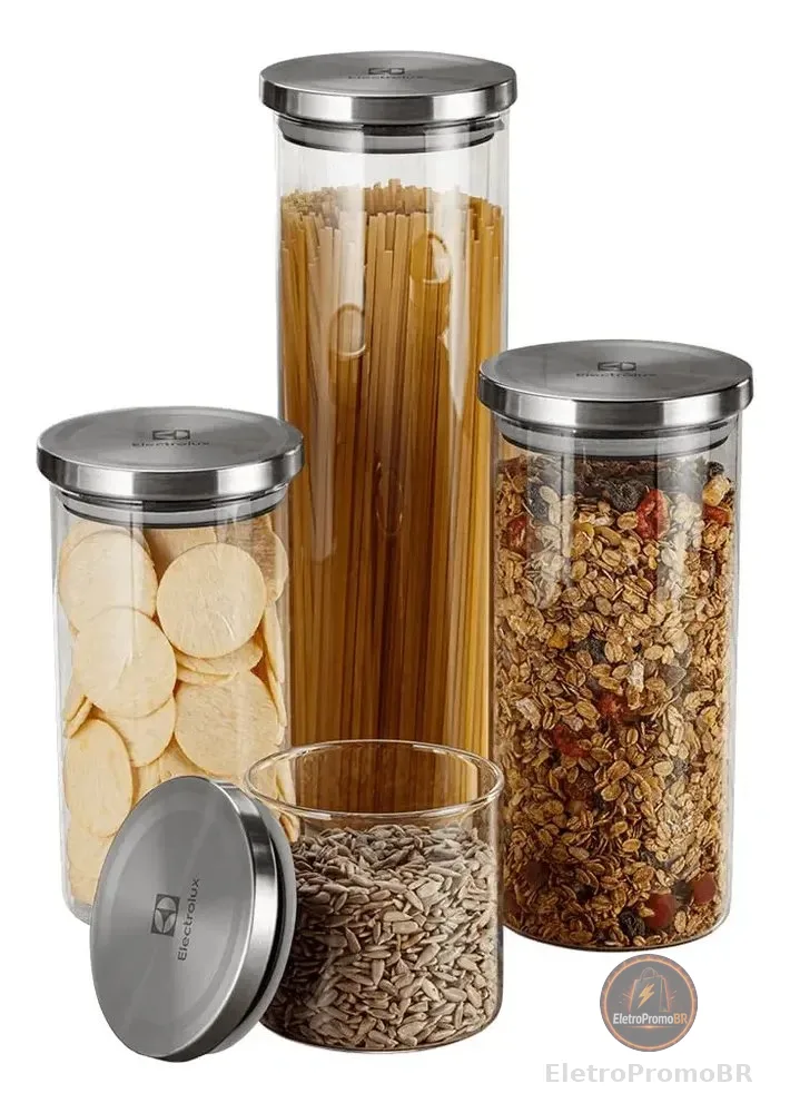 Kit Potes De Vidro Porta Mantimentos Herméticos 4 Uni