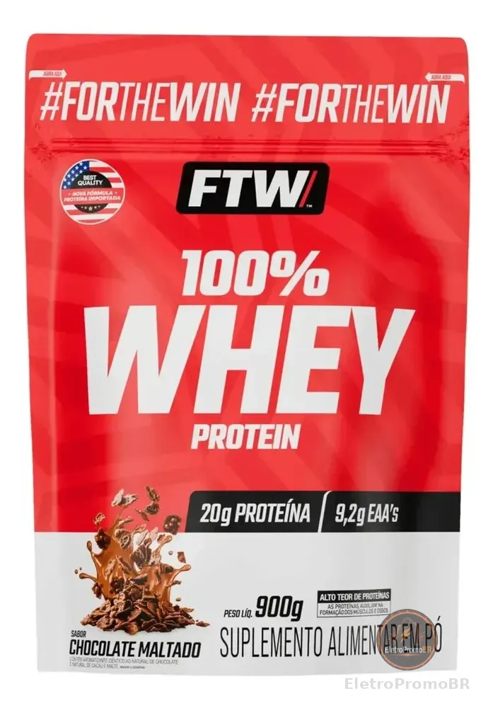 Whey Protein 100% Concentrado Refil 900g Sabor Chocolate Maltado - Ftw