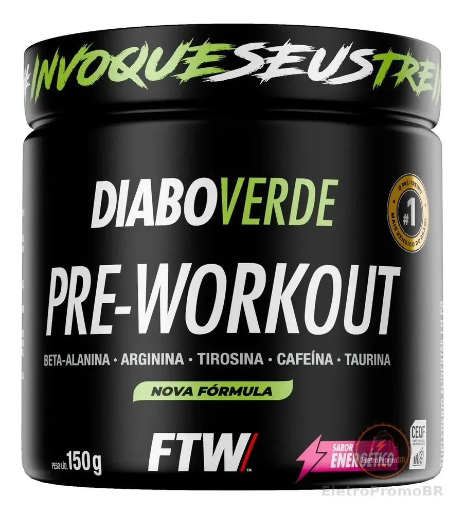 Pré Treino Pre Workout DIABO VERDE Pote 150g Sabor Energético FTW