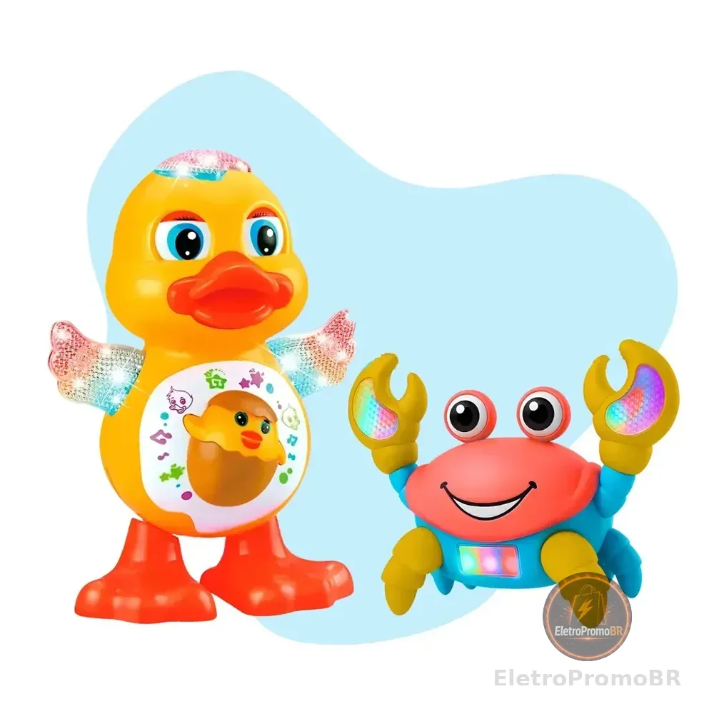 Pato Dançante Musical + Caranguejo Fujão Interativo Luz Som Movimento Brinquedo Bebê Infantil Presente