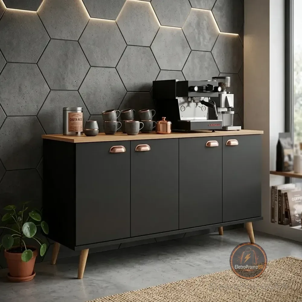Balcão Organizador Multiuso Para Sala, Cozinha Ou Escritório Preto