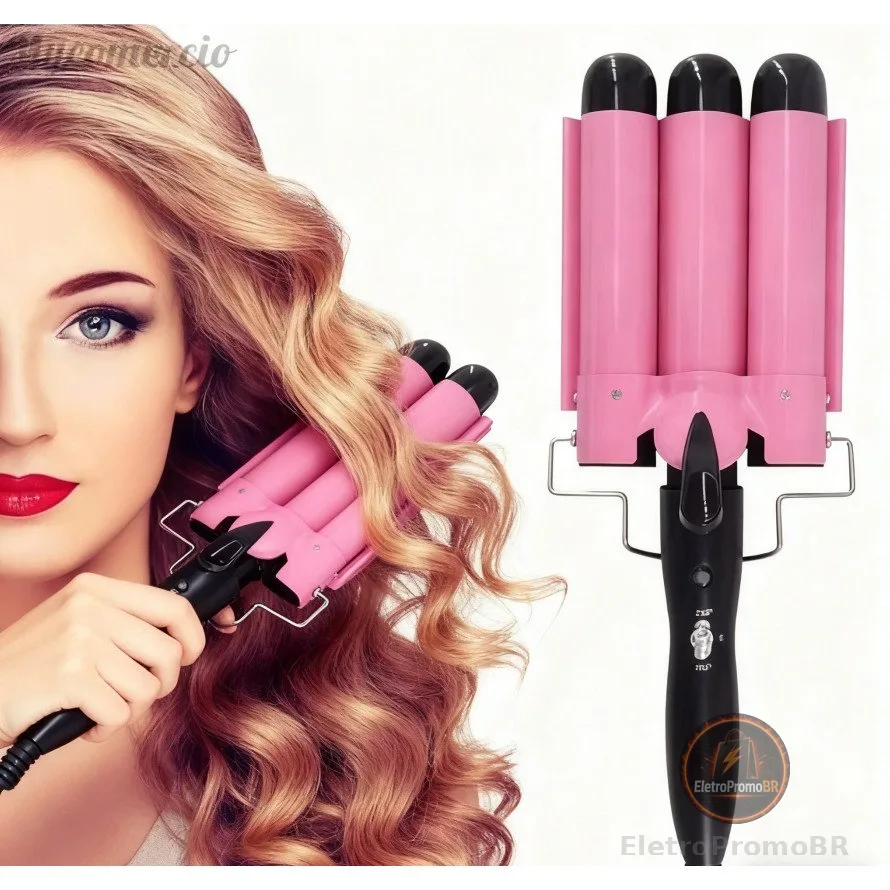 Chapinha Triondas Ondulador Formador Triplo 22mm Modelador de Cachos Onda Cabelo Cerâmica 200°C