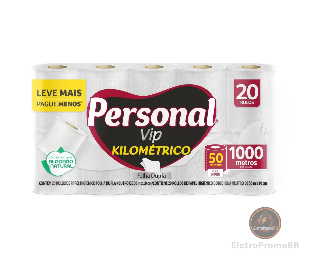 Personal Papel Higiênico Kilométrico Folha Dupla, Com 20 Rolos 50M