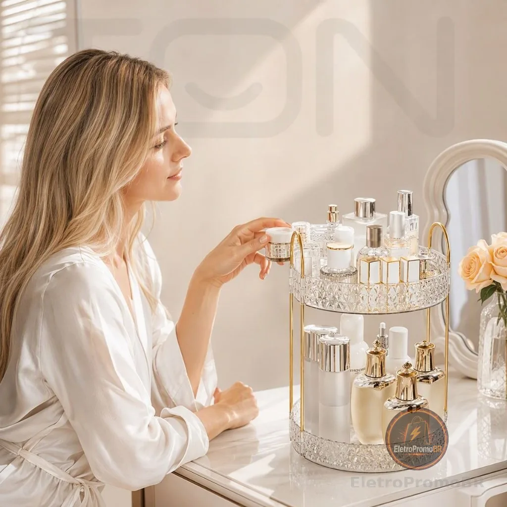Organizador de Maquiagem Giratório – Suporte Multiuso 2/3 Andares p/ Cosméticos e Perfumes