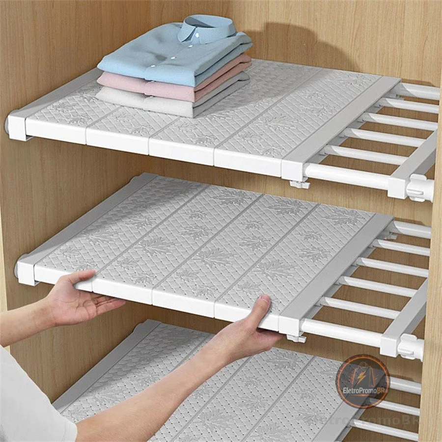 Organizador Prateleira Inteligente Retrátil portátil 53 a 90 cm Aço inoxidável Branca Extensível Largura 30cm
